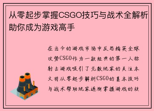 从零起步掌握CSGO技巧与战术全解析助你成为游戏高手